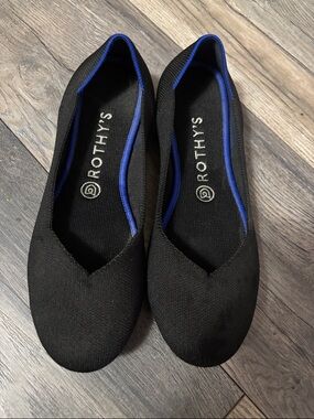 Rothy's Black Knit Flats with Blue Trim